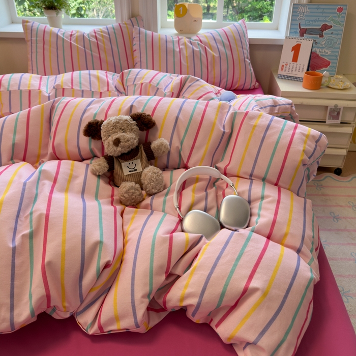 91家纺网 家纺一手货源 找家纺 如意朵 2025新款全棉纯棉磨毛四件套 多彩-粉