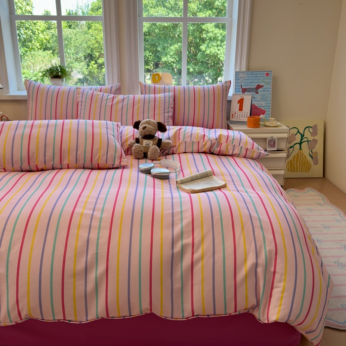 91家纺网 家纺一手货源 找家纺 如意朵 2025新款全棉纯棉磨毛四件套 多彩-粉