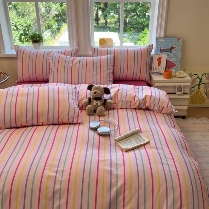 91家纺网 家纺一手货源 找家纺 如意朵 2025新款全棉纯棉磨毛四件套 多彩-粉