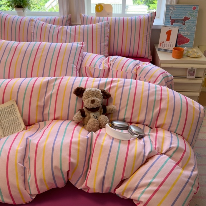 91家纺网 家纺一手货源 找家纺 如意朵 2025新款全棉纯棉磨毛四件套 多彩-粉