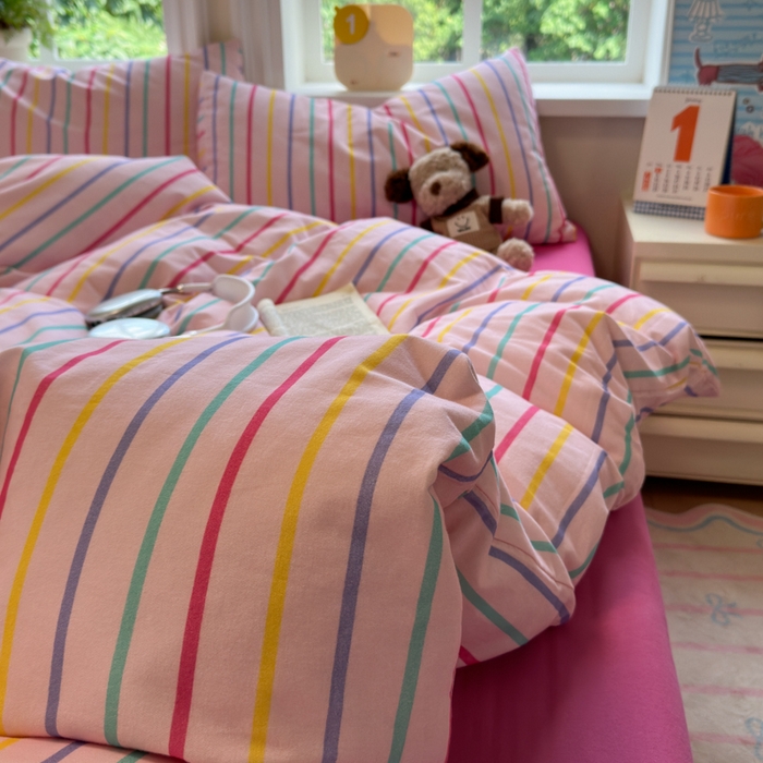 91家纺网 家纺一手货源 找家纺 如意朵 2025新款全棉纯棉磨毛四件套 多彩-粉