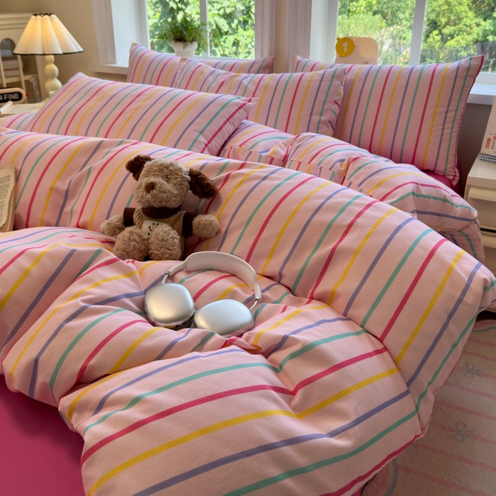 91家纺网 家纺一手货源 找家纺 如意朵 2025新款全棉纯棉磨毛四件套 多彩-粉