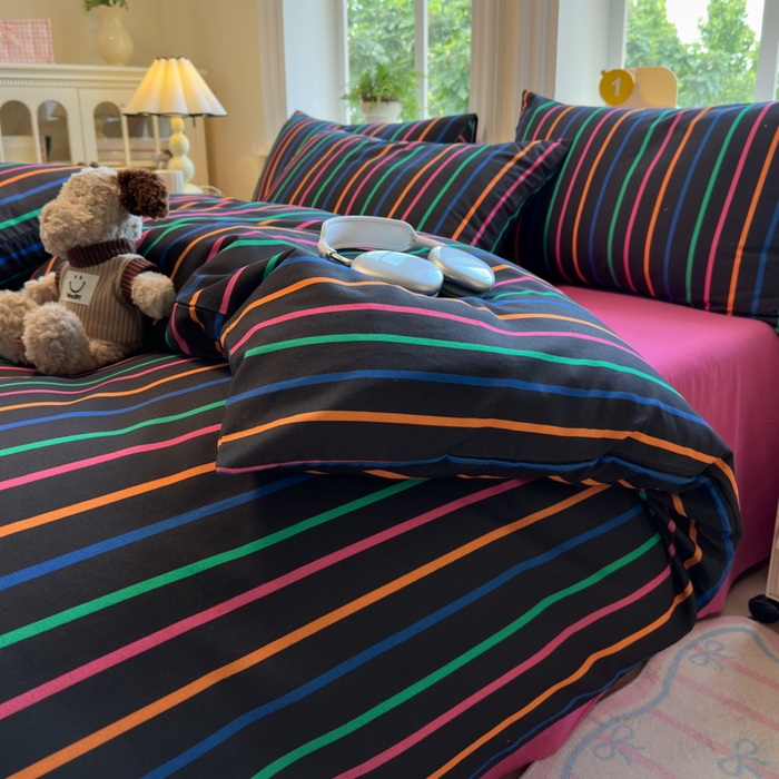 91家纺网 家纺一手货源 找家纺 如意朵 2025新款全棉纯棉磨毛四件套 多彩-黑