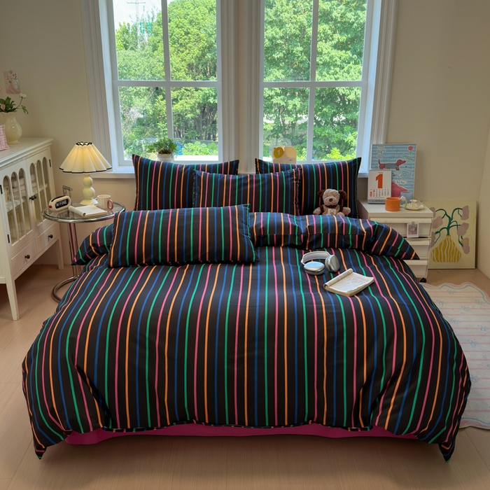 91家纺网 家纺一手货源 找家纺 如意朵 2025新款全棉纯棉磨毛四件套 多彩-黑