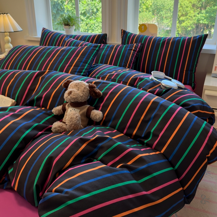 91家纺网 家纺一手货源 找家纺 如意朵 2025新款全棉纯棉磨毛四件套 多彩-黑