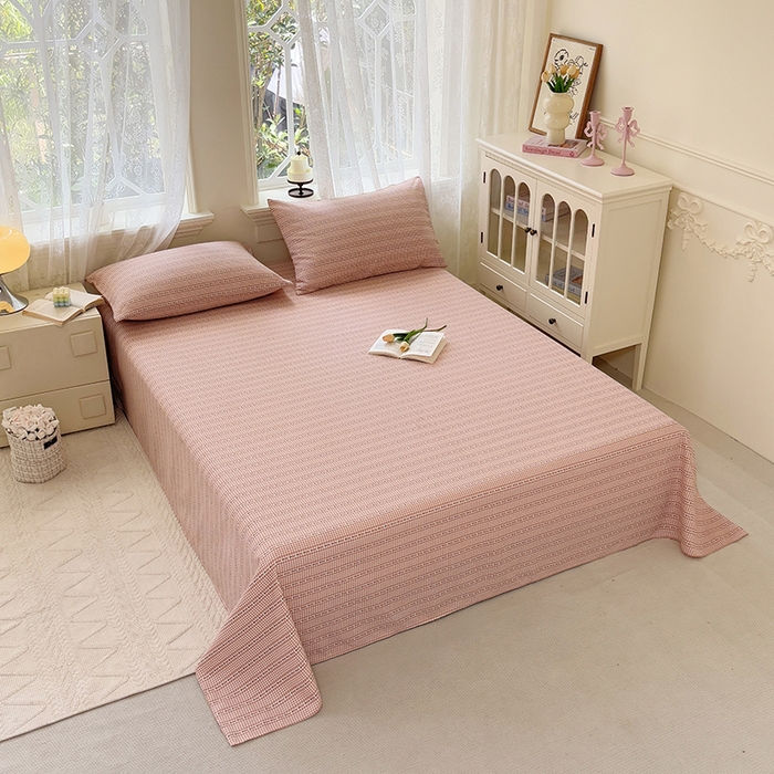 91家纺网 家纺一手货源 找家纺 青泽家纺 2025新款原棉标老粗布系列床单三件套 粉黛