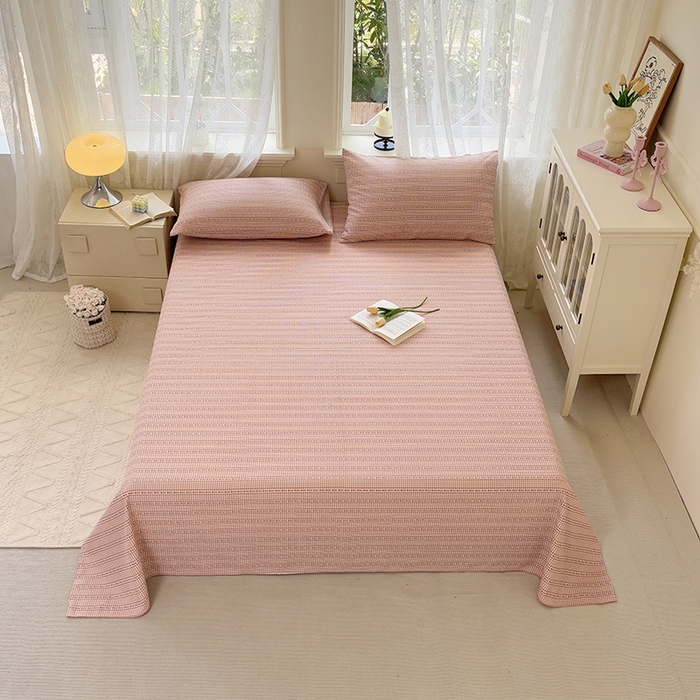 91家纺网 家纺一手货源 找家纺 青泽家纺 2025新款原棉标老粗布系列床单三件套 粉黛