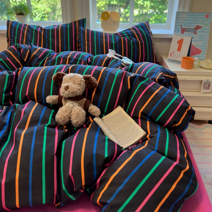 91家纺网 家纺一手货源 找家纺 如意朵 2025新款全棉纯棉磨毛四件套 多彩-黑