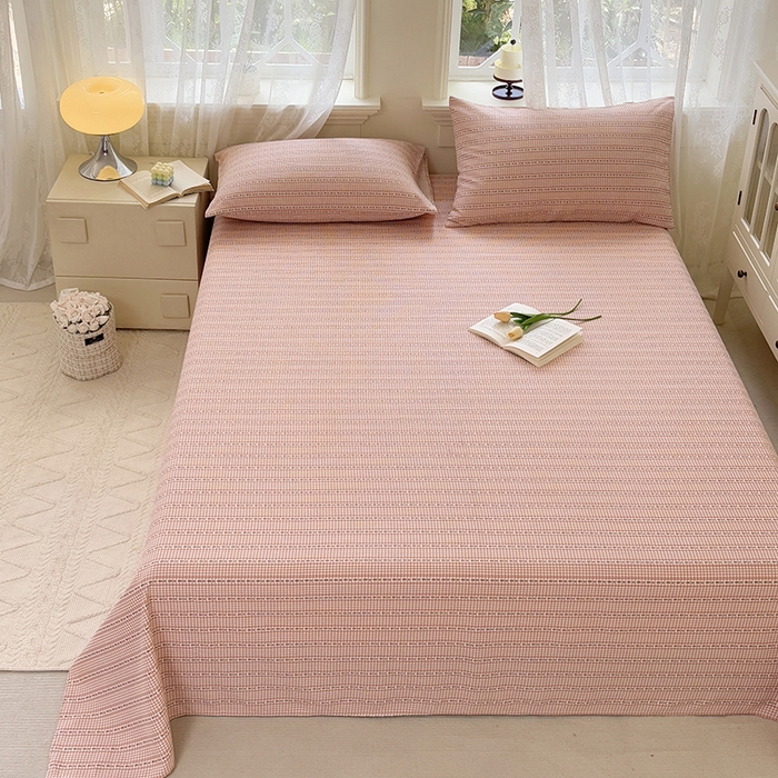 91家纺网 家纺一手货源 找家纺 青泽家纺 2025新款原棉标老粗布系列床单三件套 粉黛