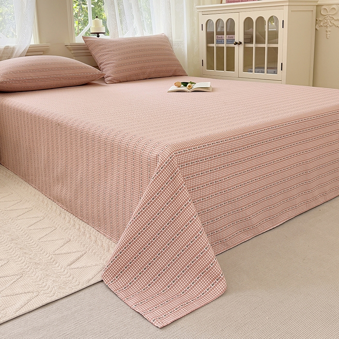 91家纺网 家纺一手货源 找家纺 青泽家纺 2025新款原棉标老粗布系列床单三件套 粉黛