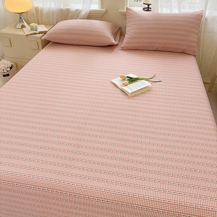 91家纺网 家纺一手货源 找家纺 青泽家纺 2025新款原棉标老粗布系列床单三件套 粉黛