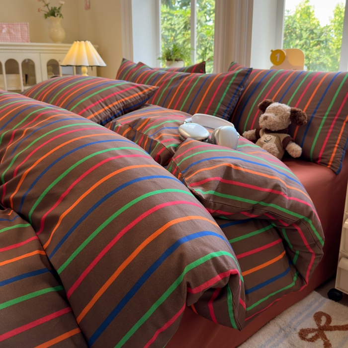 如意朵 2025新款全棉纯棉磨毛四件套 多彩-咖