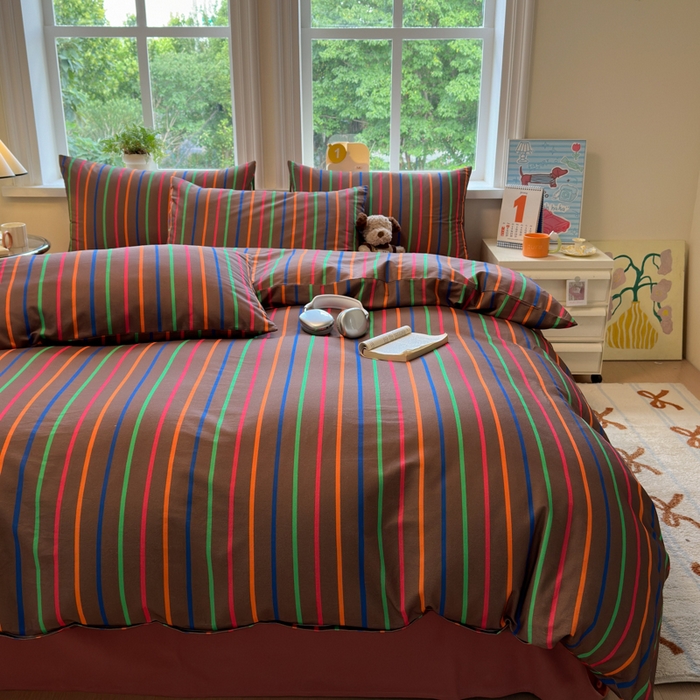 91家纺网 家纺一手货源 找家纺 如意朵 2025新款全棉纯棉磨毛四件套 多彩-咖