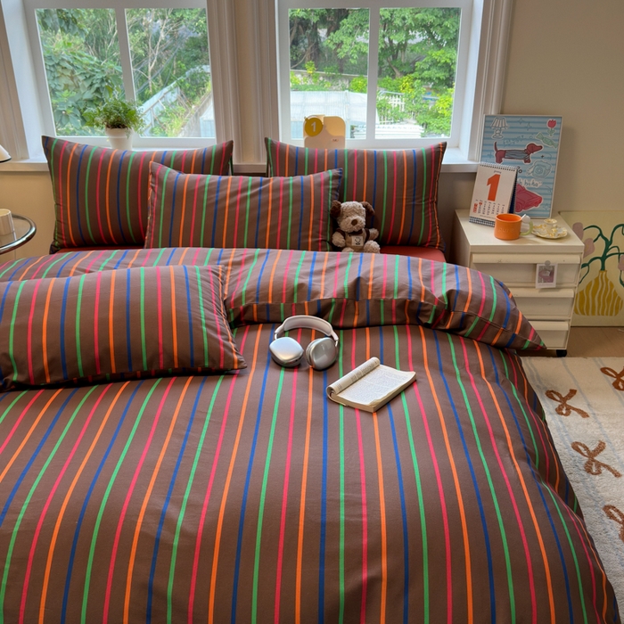 91家纺网 家纺一手货源 找家纺 如意朵 2025新款全棉纯棉磨毛四件套 多彩-咖