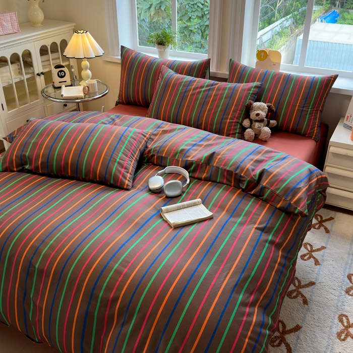 91家纺网 家纺一手货源 找家纺 如意朵 2025新款全棉纯棉磨毛四件套 多彩-咖