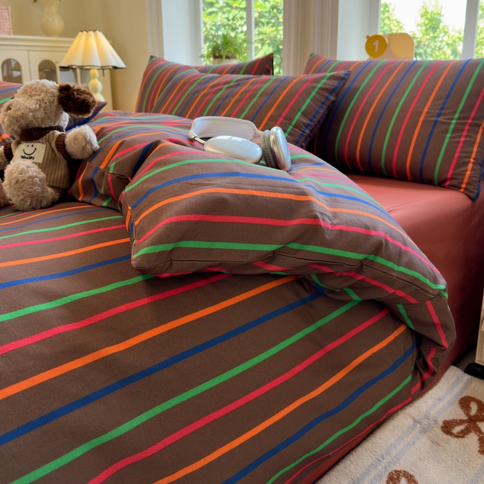 91家纺网 家纺一手货源 找家纺 如意朵 2025新款全棉纯棉磨毛四件套 多彩-咖