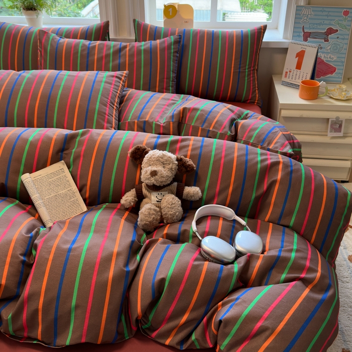 91家纺网 家纺一手货源 找家纺 如意朵 2025新款全棉纯棉磨毛四件套 多彩-咖