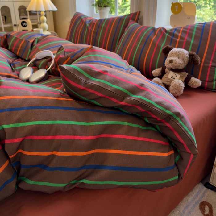 91家纺网 家纺一手货源 找家纺 如意朵 2025新款全棉纯棉磨毛四件套 多彩-咖