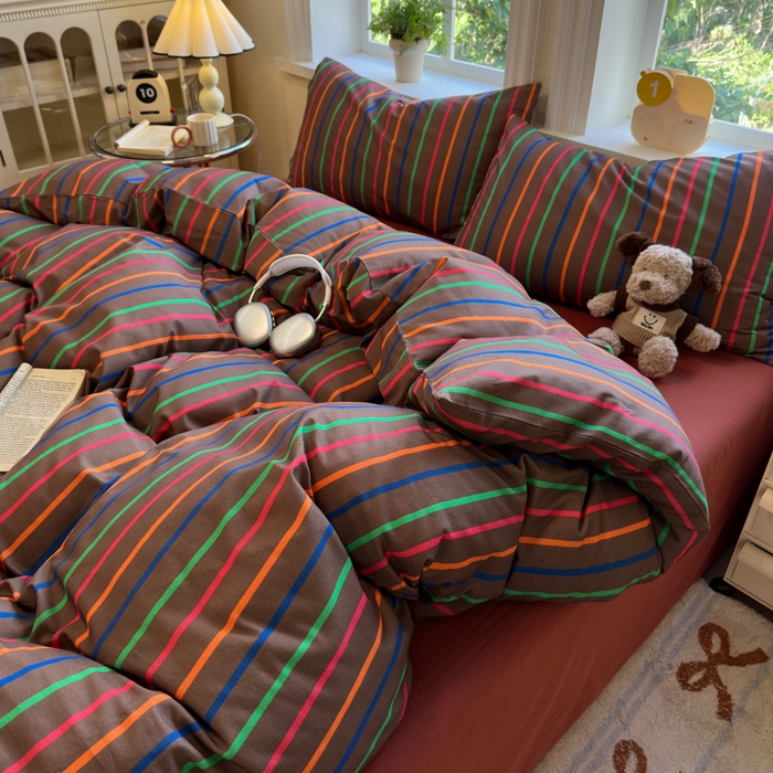 91家纺网 家纺一手货源 找家纺 如意朵 2025新款全棉纯棉磨毛四件套 多彩-咖