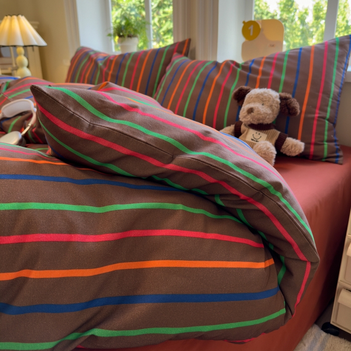 91家纺网 家纺一手货源 找家纺 如意朵 2025新款全棉纯棉磨毛四件套 多彩-咖