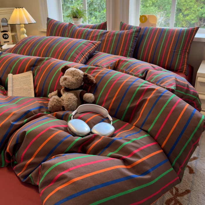 91家纺网 家纺一手货源 找家纺 如意朵 2025新款全棉纯棉磨毛四件套 多彩-咖