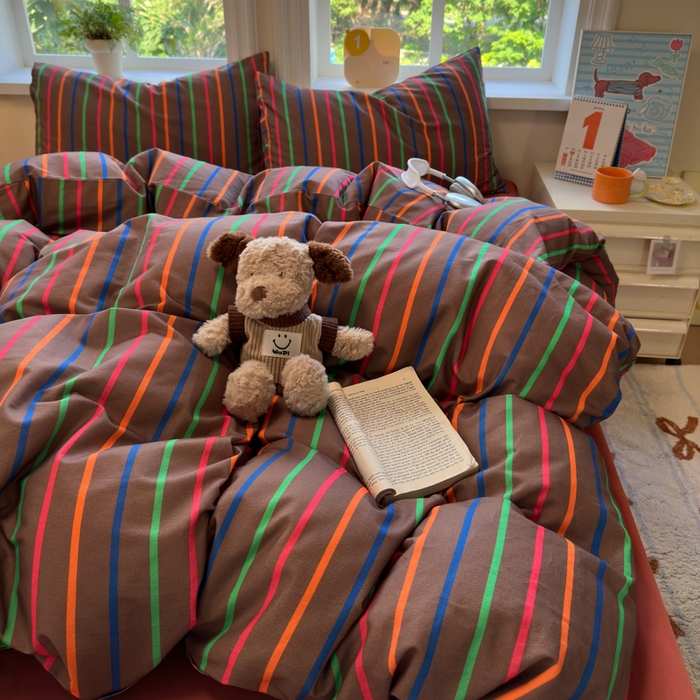 91家纺网 家纺一手货源 找家纺 如意朵 2025新款全棉纯棉磨毛四件套 多彩-咖