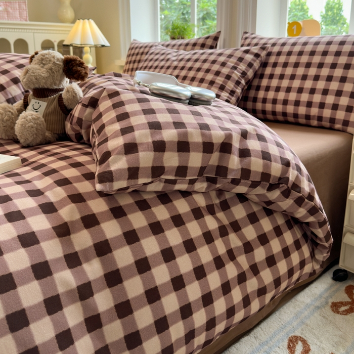 91家纺网 家纺一手货源 找家纺 如意朵 2025新款全棉纯棉磨毛四件套 可可-咖