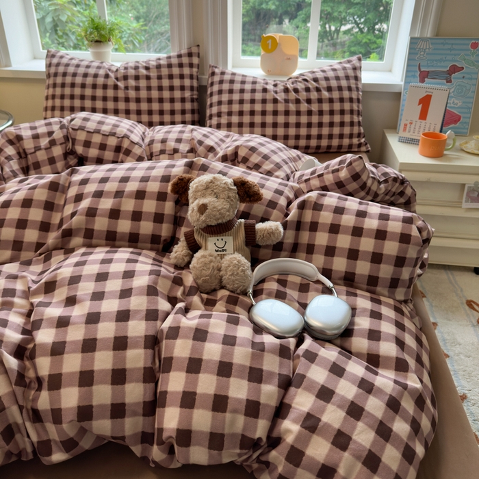 91家纺网 家纺一手货源 找家纺 如意朵 2025新款全棉纯棉磨毛四件套 可可-咖