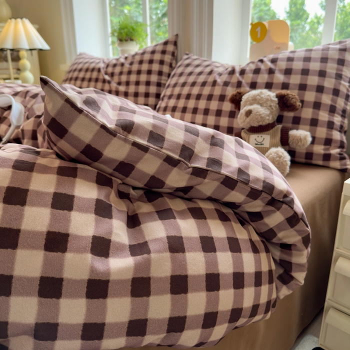 91家纺网 家纺一手货源 找家纺 如意朵 2025新款全棉纯棉磨毛四件套 可可-咖