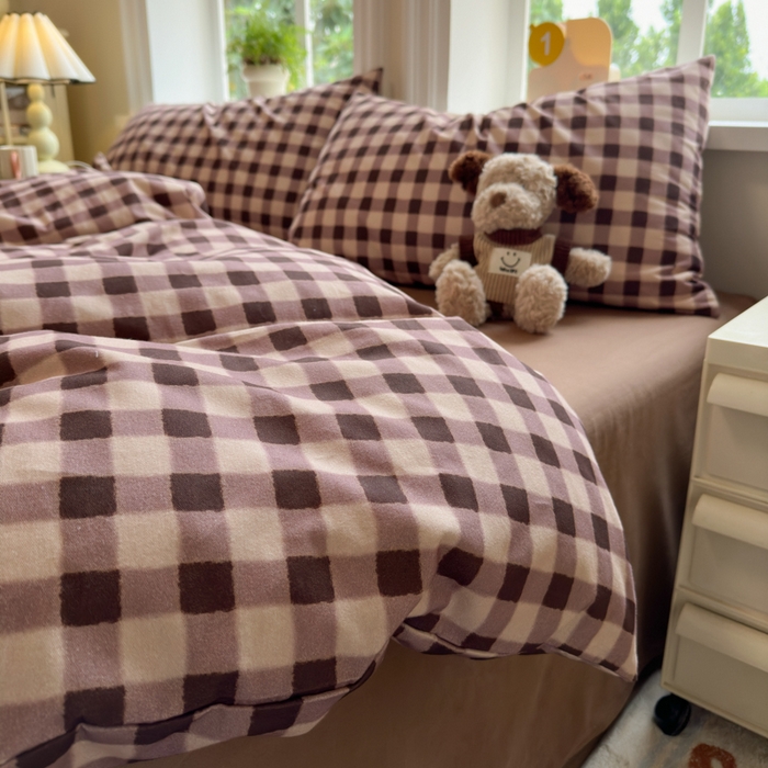 91家纺网 家纺一手货源 找家纺 如意朵 2025新款全棉纯棉磨毛四件套 可可-咖