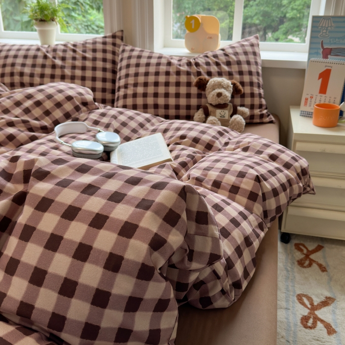 91家纺网 家纺一手货源 找家纺 如意朵 2025新款全棉纯棉磨毛四件套 可可-咖