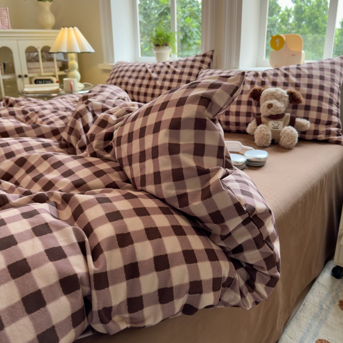 91家纺网 家纺一手货源 找家纺 如意朵 2025新款全棉纯棉磨毛四件套 可可-咖