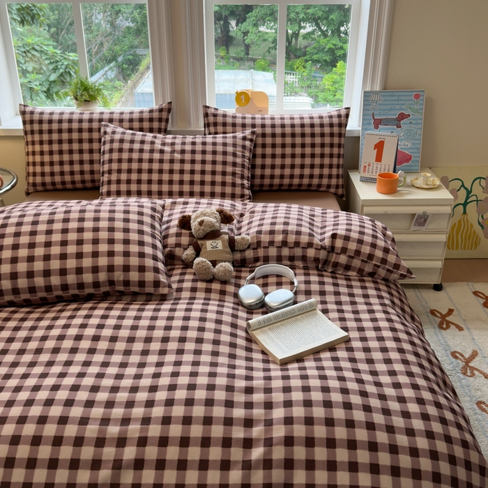 91家纺网 家纺一手货源 找家纺 如意朵 2025新款全棉纯棉磨毛四件套 可可-咖