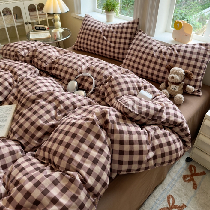 91家纺网 家纺一手货源 找家纺 如意朵 2025新款全棉纯棉磨毛四件套 可可-咖