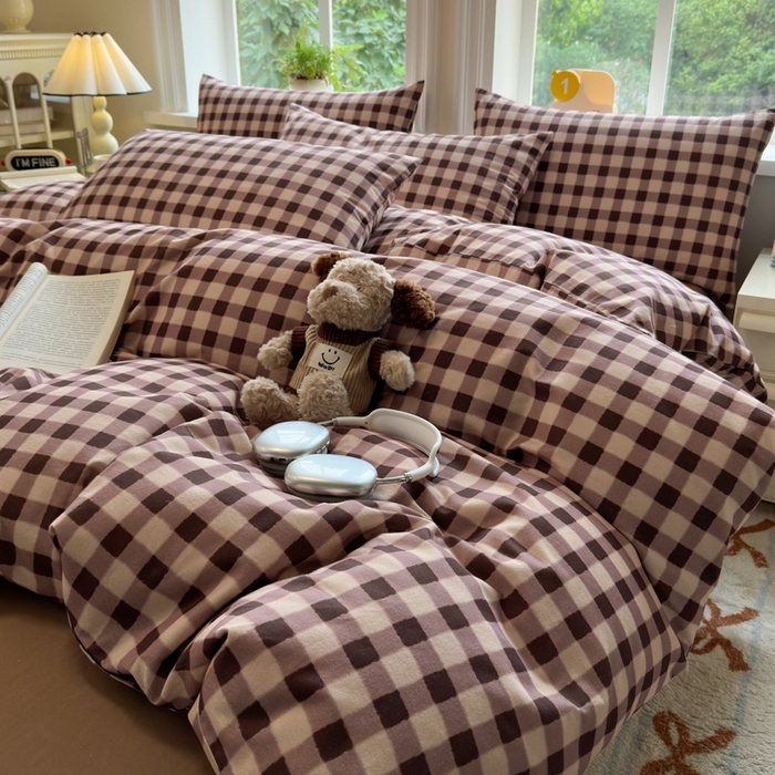 91家纺网 家纺一手货源 找家纺 如意朵 2025新款全棉纯棉磨毛四件套 可可-咖