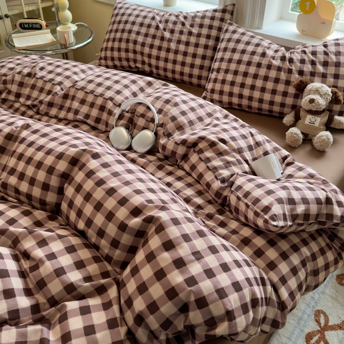 91家纺网 家纺一手货源 找家纺 如意朵 2025新款全棉纯棉磨毛四件套 可可-咖