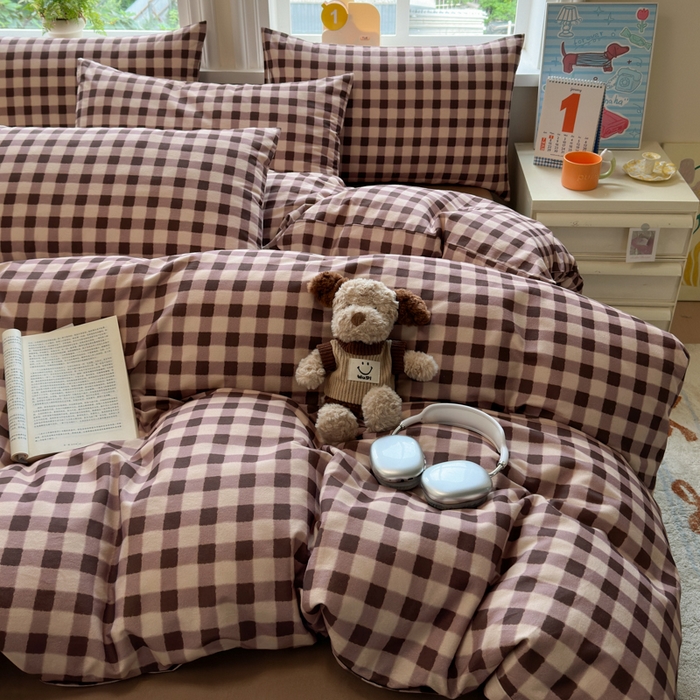 91家纺网 家纺一手货源 找家纺 如意朵 2025新款全棉纯棉磨毛四件套 可可-咖