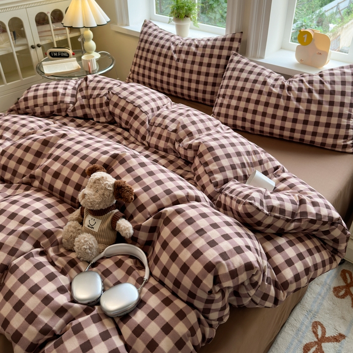 91家纺网 家纺一手货源 找家纺 如意朵 2025新款全棉纯棉磨毛四件套 可可-咖