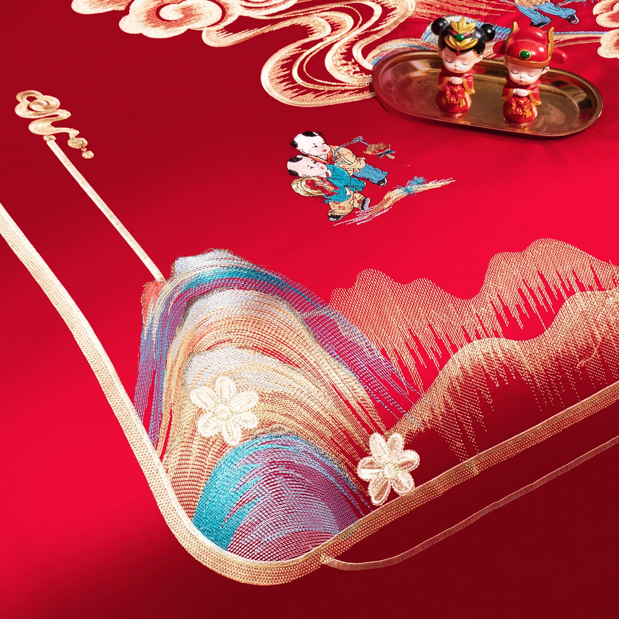 91家纺网 家纺一手货源 找家纺 （总）柏拉图 2025新款100s长绒棉贡缎提花重工艺刺绣婚庆四件套多件套