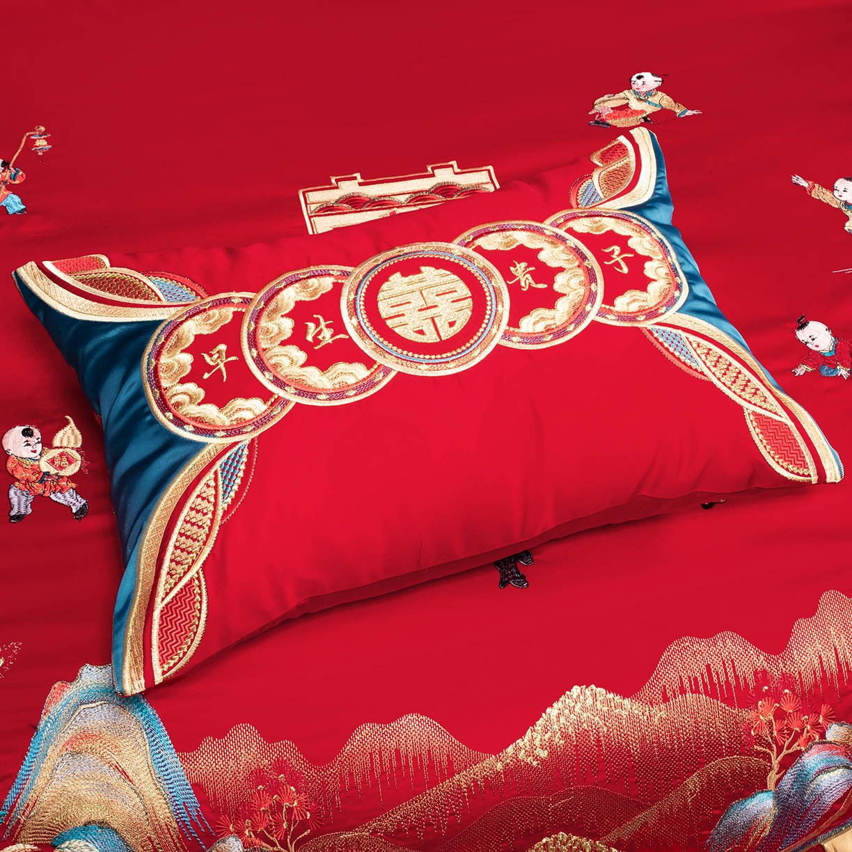 91家纺网 家纺一手货源 找家纺 （总）柏拉图 2025新款100s长绒棉贡缎提花重工艺刺绣婚庆四件套多件套