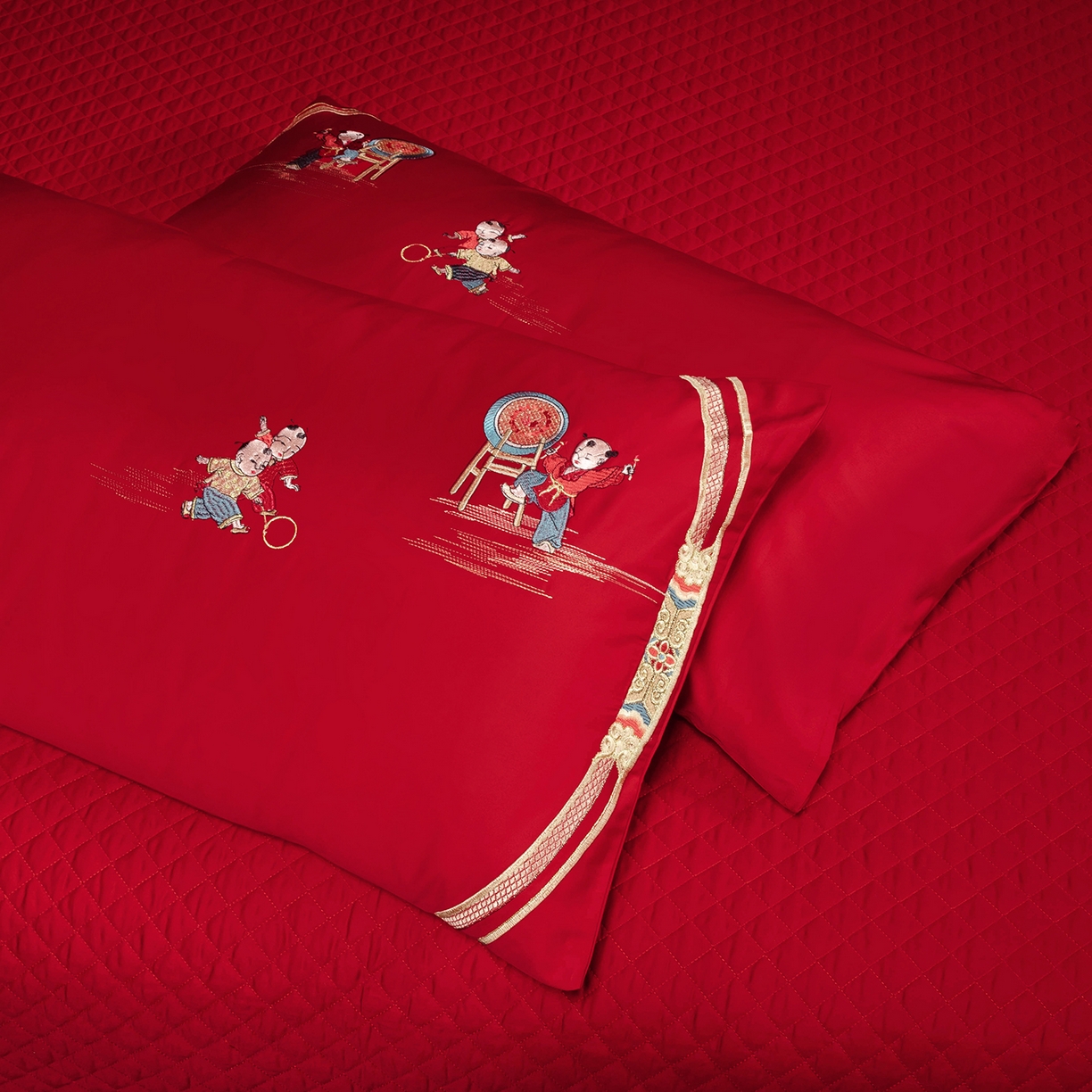 91家纺网 家纺一手货源 找家纺 （总）柏拉图 2025新款100s长绒棉贡缎提花重工艺刺绣婚庆四件套多件套