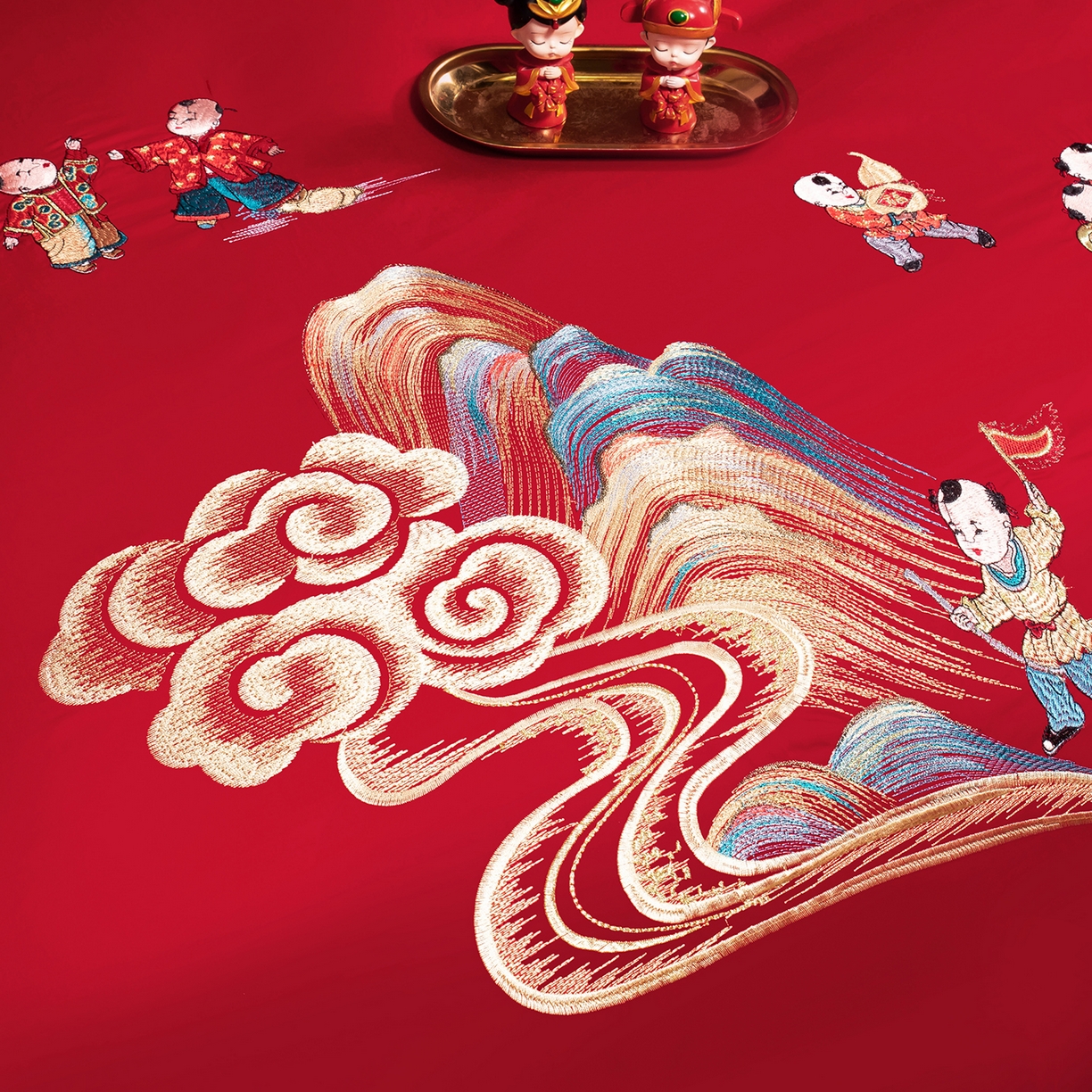 91家纺网 家纺一手货源 找家纺 （总）柏拉图 2025新款100s长绒棉贡缎提花重工艺刺绣婚庆四件套多件套