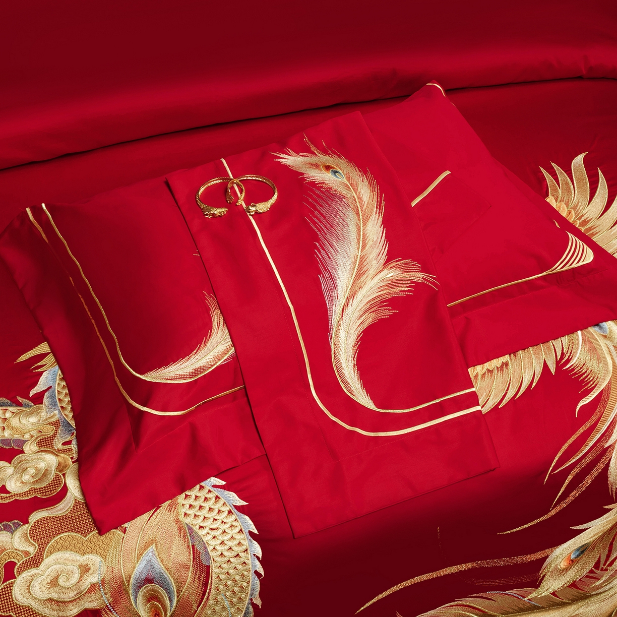 91家纺网 家纺一手货源 找家纺 柏拉图 2025新款100s长绒棉贡缎提花重工艺刺绣婚庆四件套多件套 海誓山盟