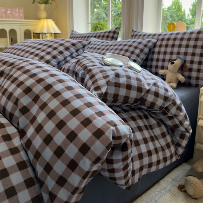 如意朵 2025新款全棉纯棉磨毛四件套 可可-蓝