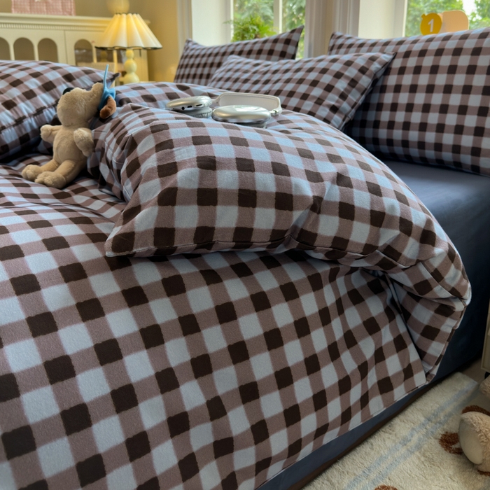 91家纺网 家纺一手货源 找家纺 如意朵 2025新款全棉纯棉磨毛四件套 可可-蓝