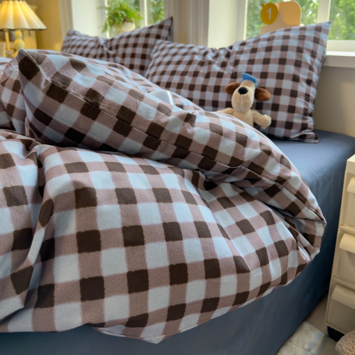 91家纺网 家纺一手货源 找家纺 如意朵 2025新款全棉纯棉磨毛四件套 可可-蓝