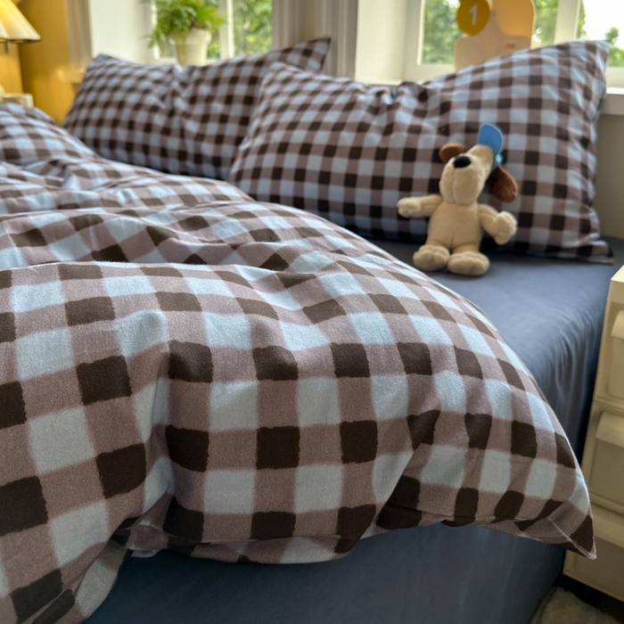 91家纺网 家纺一手货源 找家纺 如意朵 2025新款全棉纯棉磨毛四件套 可可-蓝