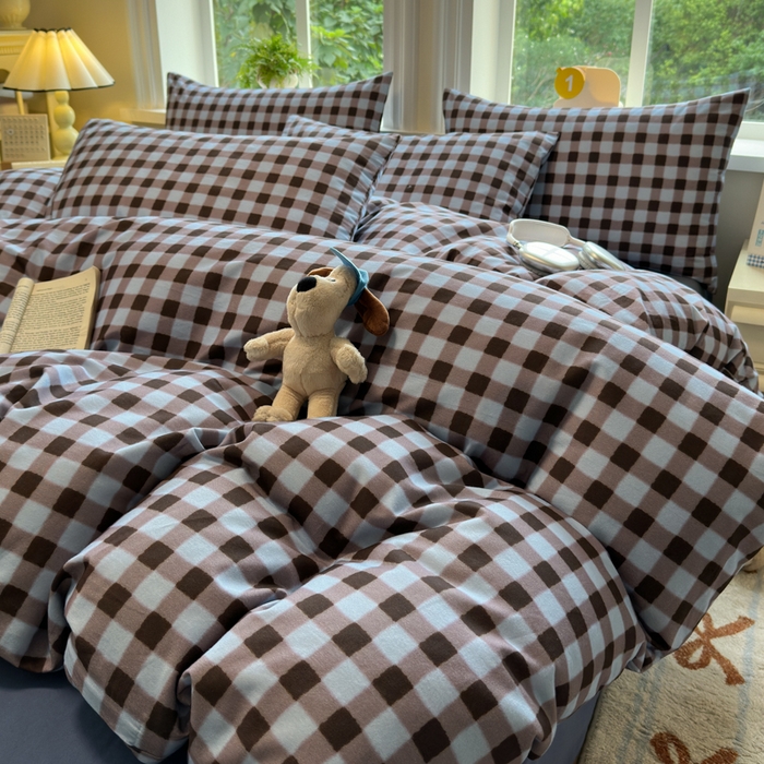 91家纺网 家纺一手货源 找家纺 如意朵 2025新款全棉纯棉磨毛四件套 可可-蓝