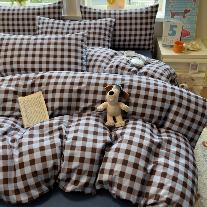 91家纺网 家纺一手货源 找家纺 如意朵 2025新款全棉纯棉磨毛四件套 可可-蓝