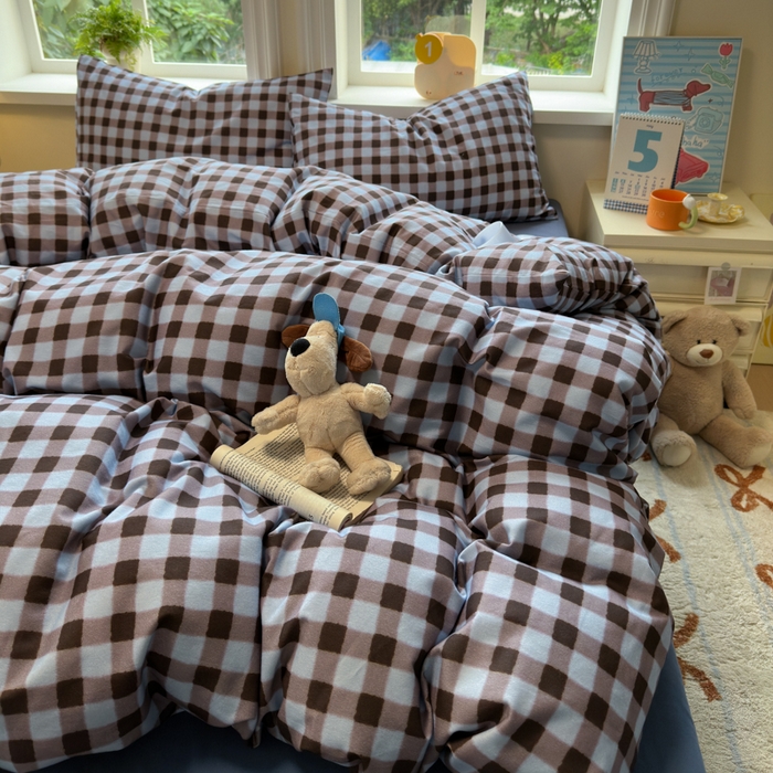 91家纺网 家纺一手货源 找家纺 如意朵 2025新款全棉纯棉磨毛四件套 可可-蓝